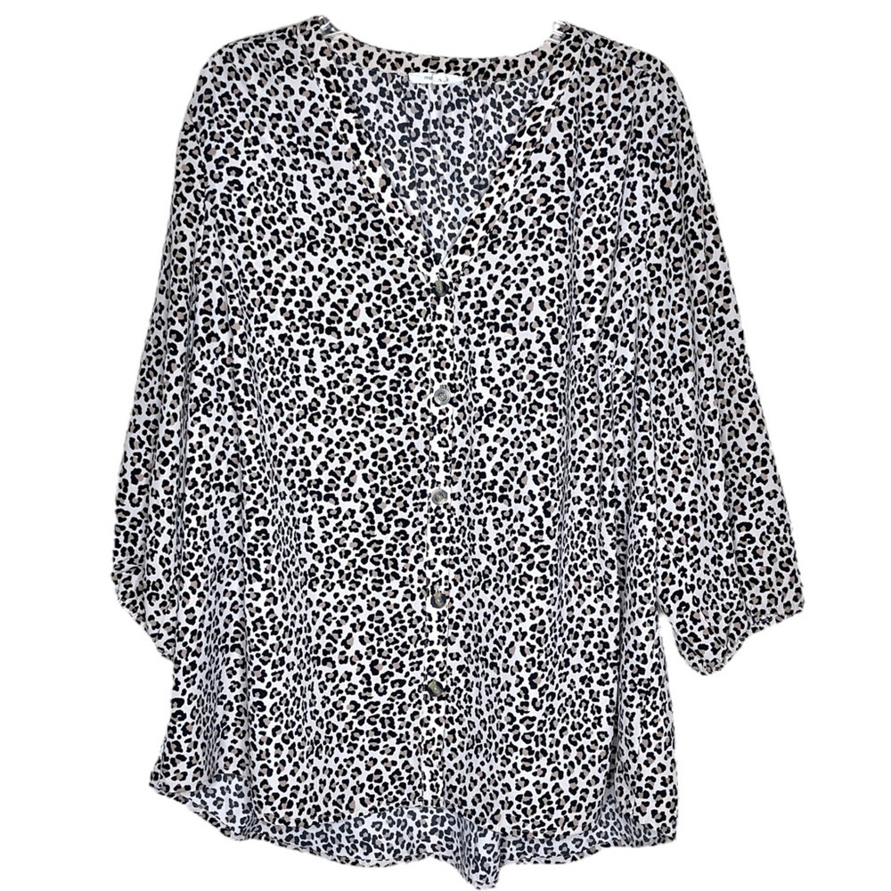 Maurices Leopard Print Button Down Blouse Womens … - image 1